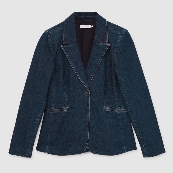 Good American DENIM SCULPTED BLAZER IN NAVY Size XS - Picture 2 of 8